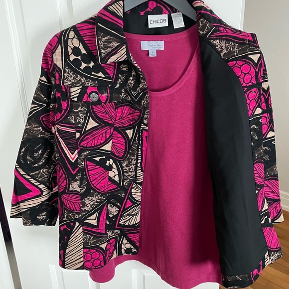 Chicos Ladies Lined Jacket, Multicolor, 3/4!slv Sz1 - Picture 3 of 9